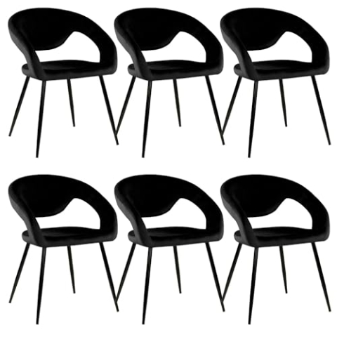 Kick Collection 6er Set Esszimmerstühl Lenn Velvet - Samt - Schwarz - Modern und Hochwertig - Samtstoff und Metall - Erhältlich in vielen Farben