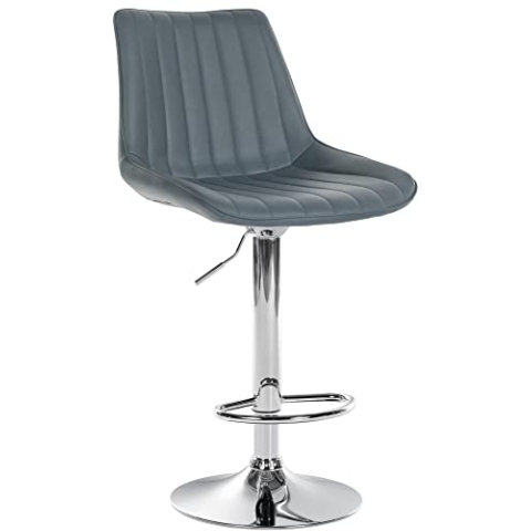 CLP Barhocker Toni Kunstleder I Höhenverstellbarer Barstuhl Mit Metallgestell I Thekenhocker Mit Integrierter Fußstütze, Farbe:grau, Gestell Farbe:Chrom
