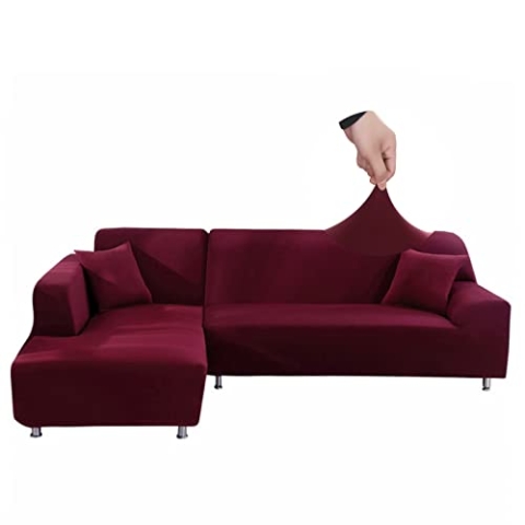 Jaotto Sofa Überwürfe Sofabezug Elastische Spandex Stretch Sofabezüge Couchbezug für L-Form Sofa Universal Waschbar Sofaüberwurf 2er Antirutsch(2 Sitzer+3 Sitzer,Bordeaux)