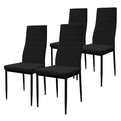 ML-Design Esszimmerstühle 4er Set Schwarz Kunstleder-Bezug, Küchenstühle mit Rückenlehne, Polsterstuhl mit Metallbeinen, Ergonomischer Esstischstuhl, Esszimmerstuhl modern, Wohnzimmerstuhl Küchenstuhl