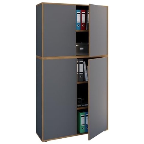 VCM Holz Büroschrank Ordner Aktenschrank Büromöbel Schrank Salia 5-Fach Breite 100 cm Drehtüren Anthrazit