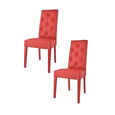 t m c s Tommychairs - 2er Set Moderne Stühle Chantal für Küche und Esszimmer, robuste Struktur aus lackiertem Buchenholz Farbe Rot, gepolstert und mit Kunstleder in der Farbe Rot bezogen