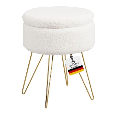 Albatros Hocker mit Stauraum Cannes – Sitzhocker mit Stauraum, Modernes Design, Edler Sherpa-Bezug – Sitztruhe oder Sitzbank mit Stauraum – optimal als Fußhocker oder Hocker Schminktisch, Weiss