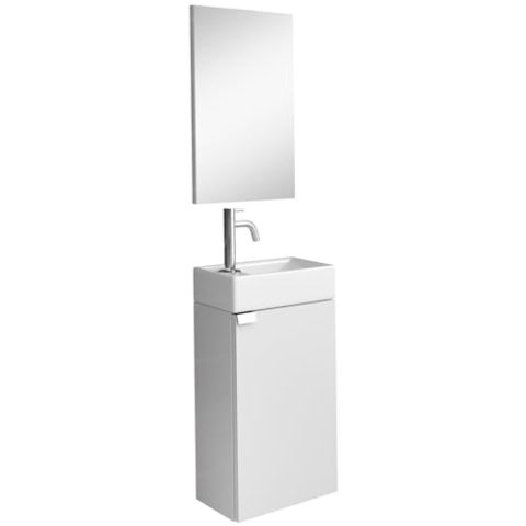 WC Badmöbel Apollo 40x22 cm Hochglanz Weiß - Schrank Waschbecken Bad Toilette mit Spiegel