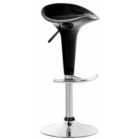 CLP Barhocker Saddle mit drehbarem Kunsttoffsitz und Fußablage I Höhenverstellbarer Hocker mit Metallgestell in Chrom-Optik, Farbe:schwarz