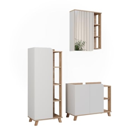 Vicco Badmöbel-Set Karen, Sonoma/Weiß, 3 Teile