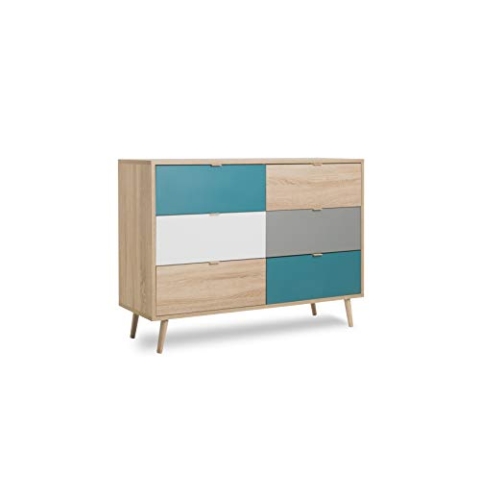Kommode - Patchwork (B/H/T: ca.: 120 x 85 x 40 cm) skandinavisches Design - Vollholzfüße