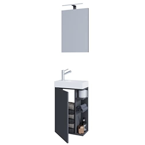 VCM 3-TLG Set | Waschplatz für Gäste WC | Gästebad | Waschtisch mit Spiegel | Badezimmer Set – Lumia Anthrazit