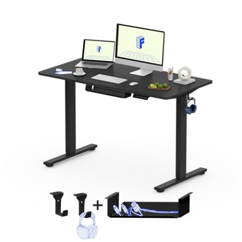 FlexiSpot Höhenverstellbarer Schreibtisch Basic–Mit Kabelmanagement,Haken und EINTEILIGER Tischplatte,Ergonomischer Homeoffice-Tisch,Bürotisch (100x60cm, Schwarz)