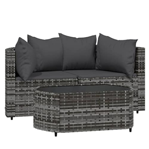 vidaXL Garten Lounge Set 3-TLG., Gartenmöbel Set mit Kissen, Sitzgruppe für Garten Terrasse, Modular Sofa Garnitur Loungemöbel, Grau Poly Rattan
