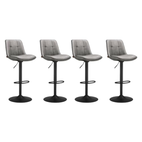 VASAGLE Barhocker 4er Set, Barstühle höhenverstellbar, drehbare Küchenhocker, gesteppter PU-Bezug, mit Rückenlehne und Fußstütze, Esszimmer, Theke, Stahl, Taubengrau LJB295G01