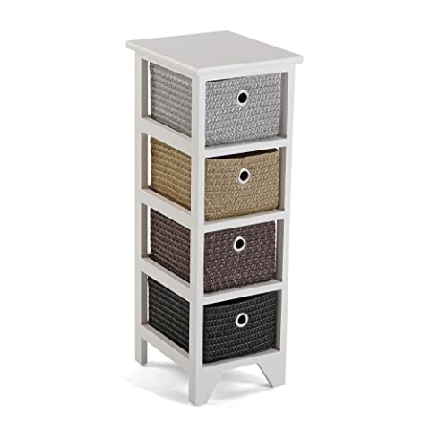 Versa Lingbo Möbel für das Bad, Schubladeneinheit mit 4 Schubladen zum Organisieren, Moderne und unterhaltsame Aufbewahrung, Maßnahmen (H x L x B) 72 x 30 x 25 cm, Holz und Plastik, Farbe: Weiß