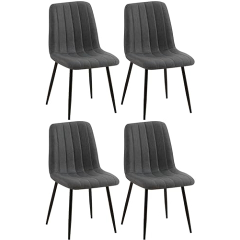 CLP 4er Set Stühle Dijon I Samt I Stoff I Mit Ziernähten I Mit Lehne, Farbe:dunkelgrau, Material:Stoff