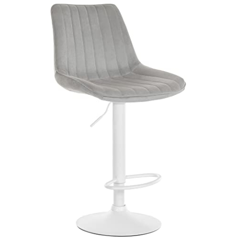 CLP Barhocker Toni Samt | Höhenverstellbarer Thekenhocker mit Rückenlehne | Barstuhl mit Metallgestell, Farbe:grau, Gestell Farbe:weiß