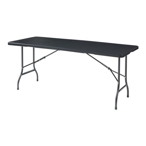 [en.casa] Klapptisch Mark Gartentisch Campingtisch klappbar 180 x 75 x 72 cm tragbar rechteckig Picknicktisch Outdoor Rattanoptik, Schwarz