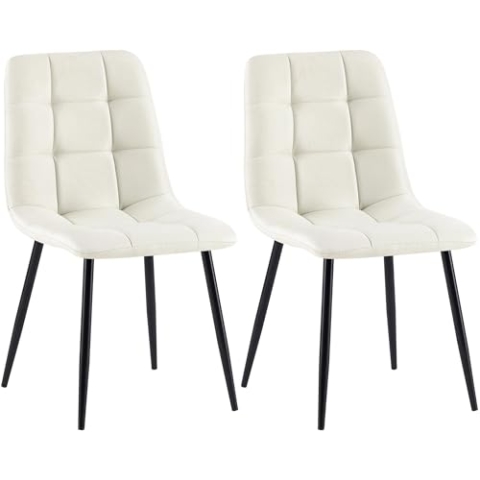 CLP 2er Set Esszimmerstuhl Tilde I Küchenstühle gepolstert mit gestepptem Bezug I Polsterstühle mit Metallgestell I Bis 150 kg belastbar, Farbe:Creme, Material:Stoff