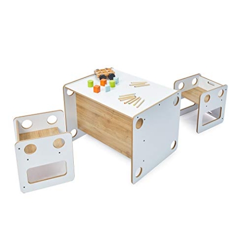MINERA Montessori Kindertisch mit Stuhl aus Holz – Aktivitäts- & Lerntisch Set für Kinder von 0–6 Jahren – Natürlich, Sicher, Ergonomisch & Schadstofffrei – Perfekt fürs Kinderzimmer