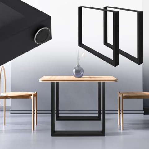 ECD Germany 2X Tischbeine aus Vierkantprofilen, 70 x 72 cm, Schwarz, pulverbeschichtete Stahl, Industriedesign, Metall Tischkufen Tischuntergestell Tischgestell Möbelfüße, für Esstisch Schreibtisch