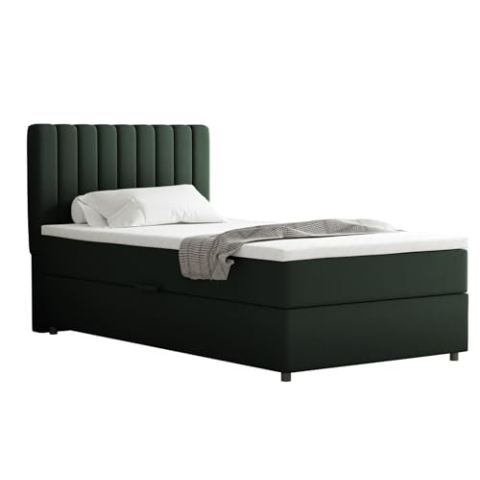 PANDA MÖBEL Boxspringbett Everest, 100x200, Polsterbett mit Bettkasten und Topper - dunkelgrün