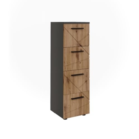Vicco Midischrank Irma, Anthrazit/Goldkraft Eiche, 30 x 95 cm mit 4 Schubladen