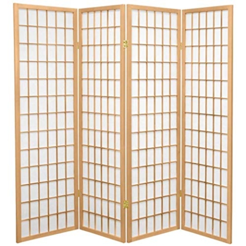 Fine Asianliving Japanische Paravent Raumteiler Trennwand B180xH180cm 4-teilig Shoji Reispapier Naturell Japanische Paravent Raumteiler Shoji Raumtrenner Spanische Wand Sichtschutz Trennwand