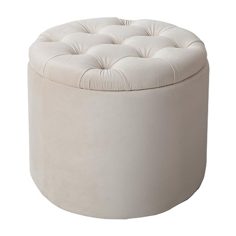 Riess Ambiente Eleganter Hocker MODERN BAROCK 50cm beige Samt Samt Couchtisch Tisch Aufbewahrungskorb Sitzhocker