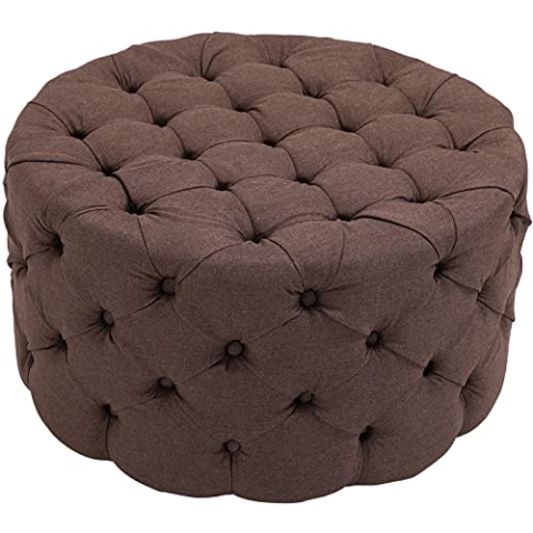 CLP Sitzhocker Drancy Stoff I Polsterhocker Rund I Gesteppter Hocker Mit Zierknöpfen I Gepolstert, Farbe:braun, Größe:XL