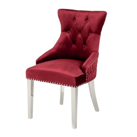 Riess Ambiente Eleganter Stuhl Castle Deluxe rot Samt mit Löwenkopf im Barock Design Esszimmerstuhl Stühle Chesterfield Look