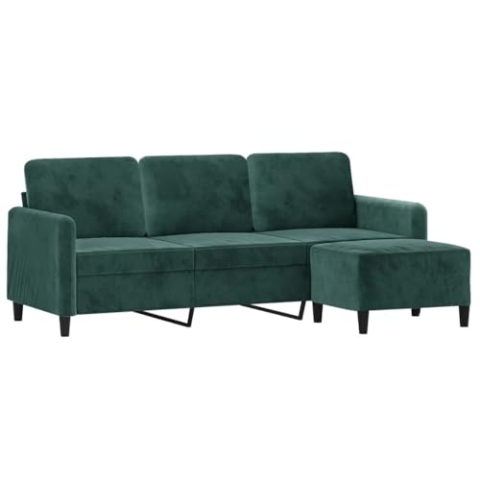 vidaXL Sofa 3 Sitzer, Couch mit Fußhocker, Liegesofa für Wohnzimmer, Polstersofa Sessel Relaxsofa Loungesofa Relaxcouch TV Sofa, Dunkelgrün Samt
