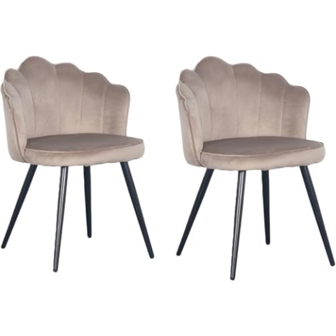 PoleWolf Esszimmer Stühle 2er Set - Crown Küchenstühle Modern - Essstühle - Samt Stuhl - Sand Weiß
