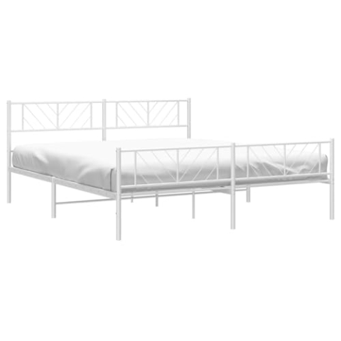 vidaXL Bettgestell, Bettrahmen mit Kopfteil Fußteil, Metallbett Bett mit Lattenrost, Doppelbett Gästebett Schlafzimmer, Metall Weiß 180x200cm