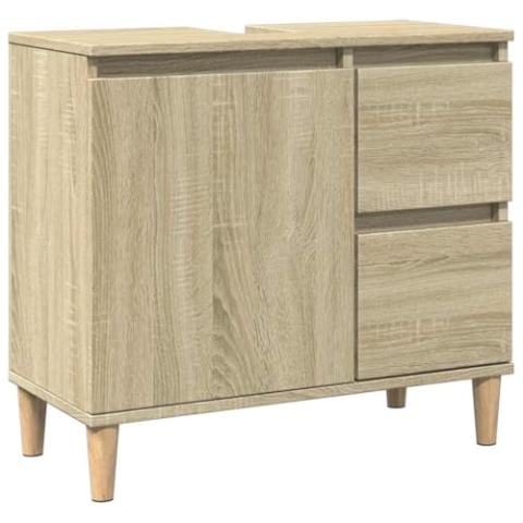 vidaXL Badschrank, Badezimmerschrank mit Stauraum Metallfüße, Waschbeckenunterschrank für Badezimmer, Badmöbel, Sonoma-Eiche Holzwerkstoff