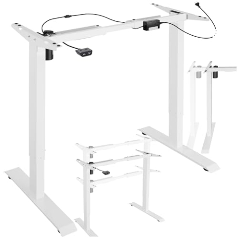 tectake höhenverstellbarer Schreibtisch, elektrisch höhenverstellbares Tischgestell, Schreibtisch Gestell aus Stahl, Variable Gestellbreite, 85-129x65x71-121cm, Belastbarkeit 70 kg - weiß