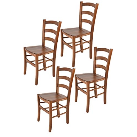 t m c s Tommychairs - 4er Set Stühle Venice für Küche und Esszimmer, robuste Struktur aus lackiertem Buchenholz im Farbton helles Nussbraun und Sitzfläche aus Holz