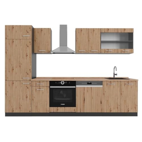 Vicco Küchenzeile R-Line, Küchenblock, Artisan Eiche/Anthrazit, 300 cm, AP Eiche