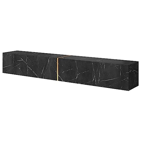 Selsey TV Schrank Board Sideboard Fernsehtisch Fernsehschrank 200 cm Hängend Schwarzer Marmor Gold Bisira