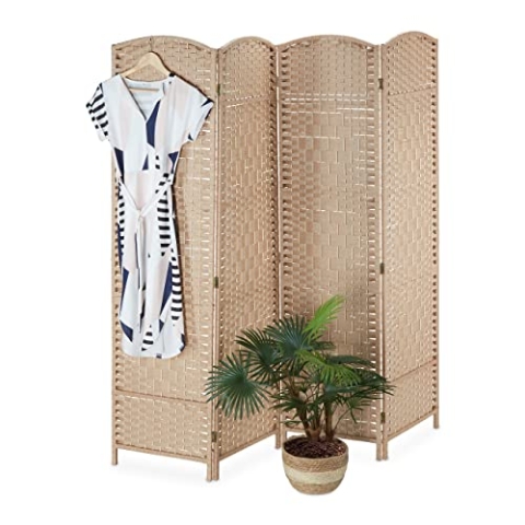 Relaxdays Paravent, 4-teilig, Faltbarer Raumtrenner, HxB: 180 x 180 cm, Sichtschutz innen, blickdichte Trennwand, Natur