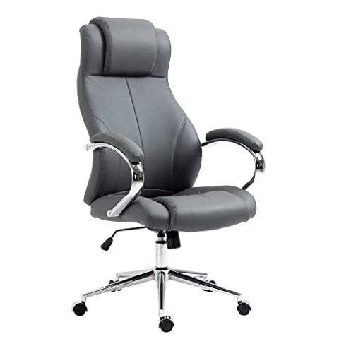 CLP Bürostuhl Salford I Schreibtischstuhl mit Echtlederbezug I Stuhl höhenverstellbar und drehbar, Farbe:grau