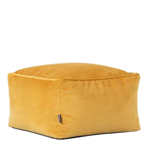 Icon Amara Hocker, Gelb, Flauschiger Samt Stoff, Samt Sitzsack, Sitzpuff Hocker mit Füllung, Fußhocker für das Wohnzimmer, Deko Wohnzimmer