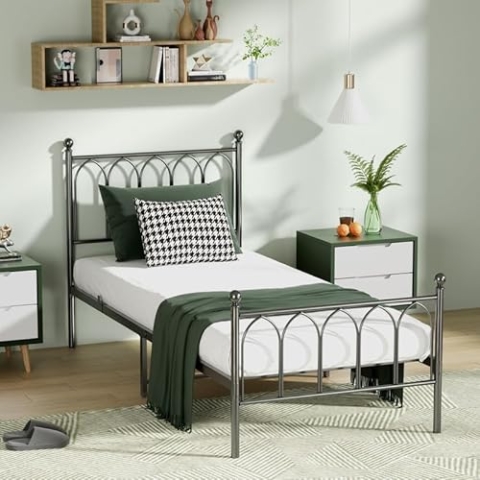 OKYION okwish Bettgestell 90x190cm mit Lattenrost Metallbett Doppelbett Schlafzimmerbett Einzelbettfür Schlafzimmer Gästezimmer Schwarz