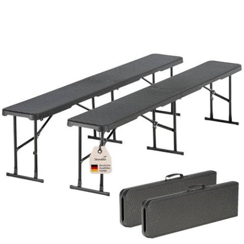 Skandika Klappbank MASI 2er-Set| Sitzbank, Gartenbank, Bierzeltgarnitur, klappbar, bis 300 kg, recyceltes HDPE-Material, Stahlgestell, wetterfest, 180 cm | Bierbank, Balkonmöbel, Gartenmöbel