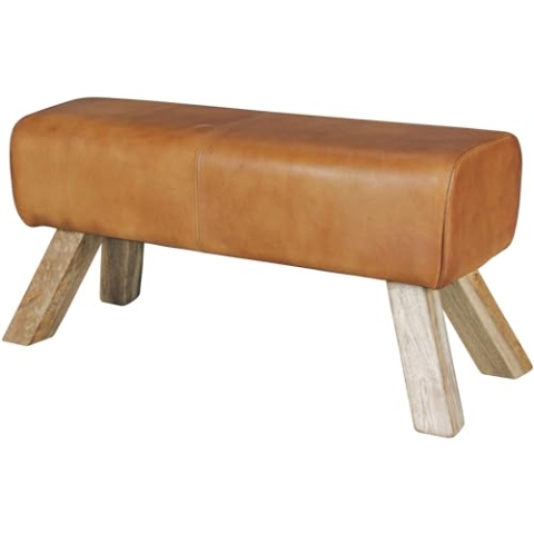 Wohnling Design Sitzhocker WL5.105 Holz 90x30x43 cm Leder Modern Springbock, Lederhocker mit Holzbeinen, Massivholz Hocker mit Leder, Springbock Turnbank Gepolstert, Garderobenbank Echtes Leder