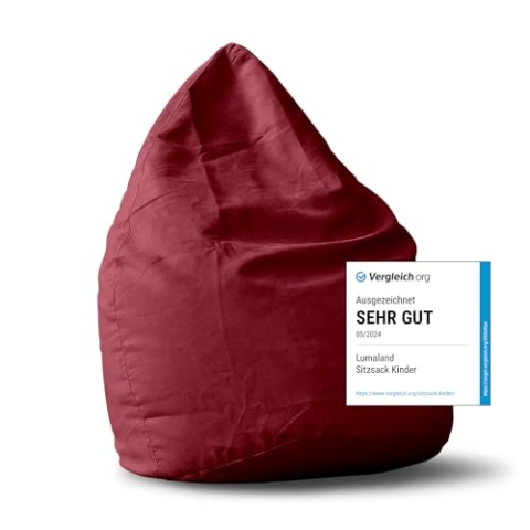 Lumaland Sitzsack Luxury 60x45cm | Microvelours Beanbag mit extra weichem & robustem Stoff | Für Erwachsene & Kinder| Ideal geeignet für Kinderzimmer | Sessel & Stuhl Bean Bag [Rot]