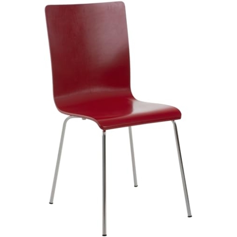 CLP Besucherstuhl Pepe I Ergonomisch Geformter Lehnstuhl Mit Holzsitz I Stabiles Metallgestell I Komfort Und Stil Mit Robuster Konstruktion, Farbe:rot