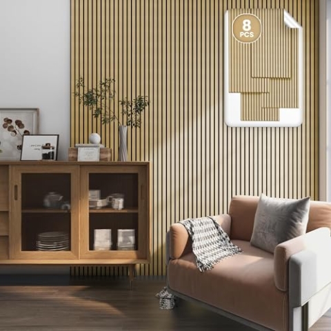 NEU.HOLZ Akustikpaneele Holz - Schalldämmung Wandpaneele in Holzoptik Eiche hell, Schallschutz Akustikplatten Wandverkleidung innen, Schallabsorber Paneele Wand & Decke, Holzpaneele Wand 5,76 m²