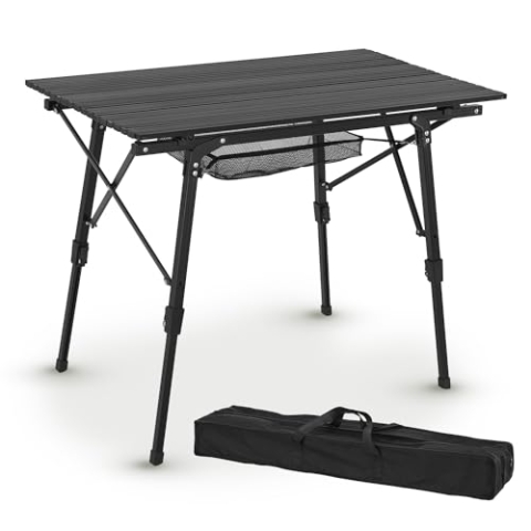 Juskys Campingtisch Picco - Aluminium Tisch 90 x 52 cm leicht, klappbar, höhenverstellbar - Camping, Garten - Outdoor Klapptisch - Gartentisch Schwarz