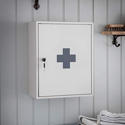 CKB LTD Medizinischer Erste-Hilfe-Schrank, Wandmontage, mit 3 Regalfächern, abschließbar, inkl. 2 Schlüsseln, aus pulverbeschichtetem Stahl, H 45 x B 36 x T 16 cm