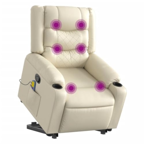 vidaXL Massagesessel, Sessel mit Aufstehhilfe, Relaxsessel mit Liegefunktion Vibrationsfunktion, Fernsehsessel Liegesessel Aufstehsessel, Creme Kunstleder