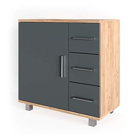 Vicco Waschbeckenunterschrank Ilias, Waschtischunterschrank mit Schubladen, Eiche/Anthrazit, 60 x 60.8 cm