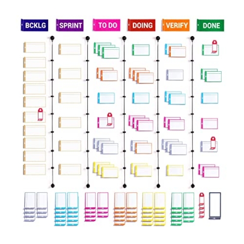 PATboard Kanban Board und Scrum Board – Full Tool Set für Whiteboard, Magnettafel - Beschreibbare Magnete, Scrum & Kanban Karten - Whiteboard Zubehör
